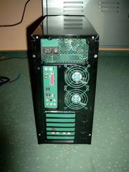 Back view of the PC with all individual components painted green or black